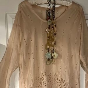 Johnny Was Blouse Womens Embroidered Eyelet Tunic Top Peachy Orange Size Medium